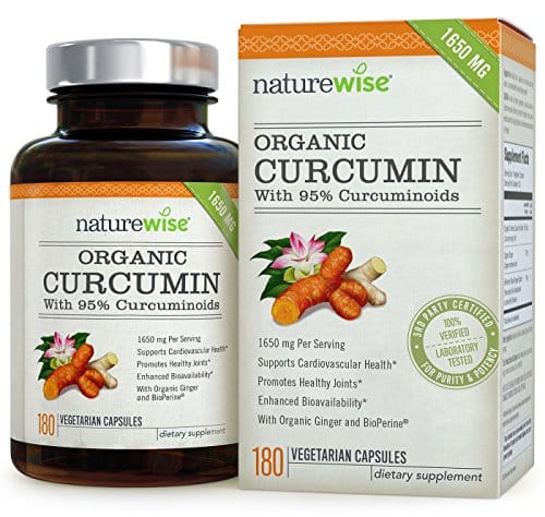 NatureWise ORGANIC Curcumin Tumeric 1650mg,180 caps with 95% Curcuminoids for Cardiovascular Support & Healthy Joints with Advanced Absorption