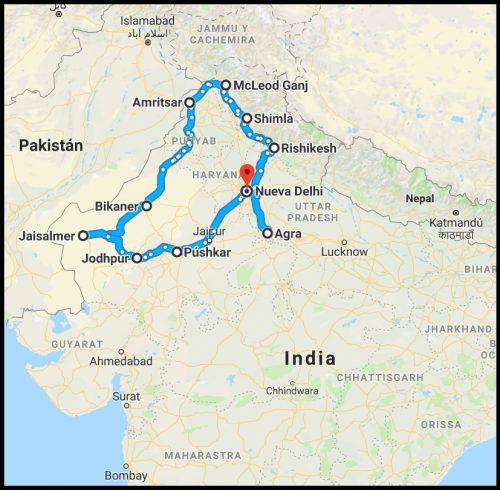 Travel Route for Northern India - Taj Mahal - Amritsar - Golden Temple Travel Route for Northern India - North India Route Map