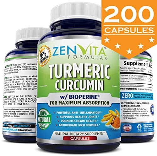 Turmeric Curcumin with Bioperine & 95% Curcuminoids - 200 Capsules, 1300 mg Per Serving, 100% Natural Premium Extract, Powerful Joint Support, Inflammation & Pain Relief Supplement