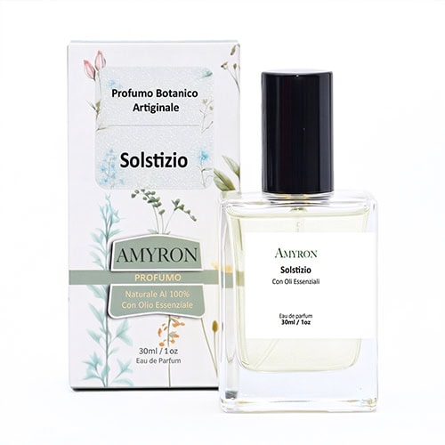 Profumo Solstizio AMYRON con oli essenziali di geranio, elicriso e pepe nero dalle note floreali e speziate