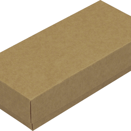 Brown corrugated cardboard rectangular block viewed at an angle, showing seam edges at the corners.
