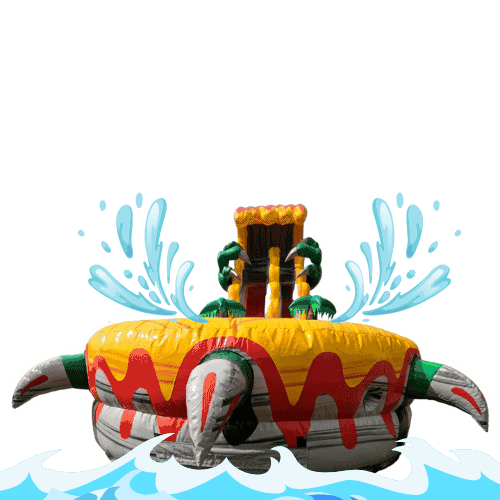 t-rex water slide rental with splashing water