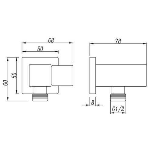Square Chrome Shower Holder Wall Connector & Hose Only