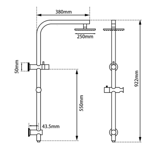 10'' Round Brushed Yellow Gold Shower Station Top Water Inlet(Right Angle)
