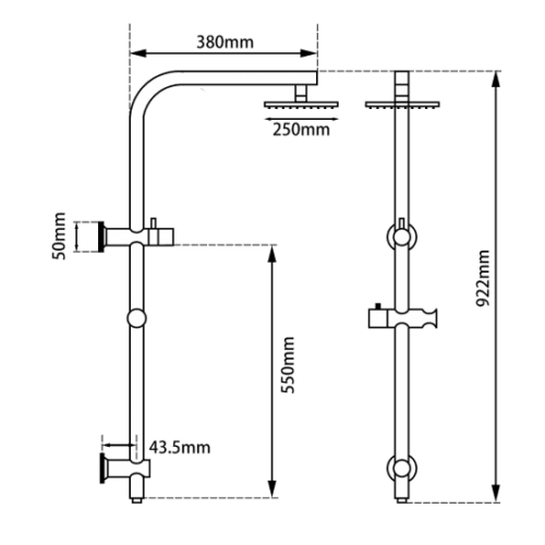 10'' Round Gun Metal Grey Shower Station Top Water Inlet(Right Angle)