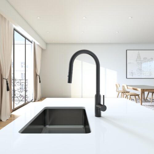 Navona Carysil Round Matte Black Pull Out Kitchen Mixer