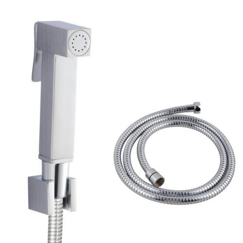 Square Chrome Toilet Bidet Spray Kit with 1.2m PVC Hose