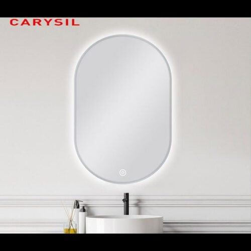 600 X 900MM OVAL SHAPE BRUSHED NICKEL FRAMED CARYSIL LED MIRROR