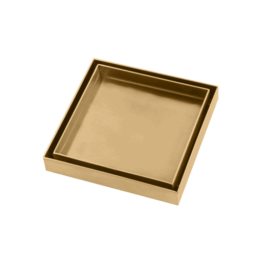 Brushed Yellow Gold Shower Grate Floor Waste Drain Smart Insert Tile 120*120mm(81.3mm Outlet)