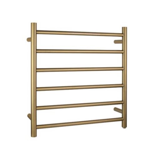 Brushed Brass Round Electric Heated Towel Rack 6 Bars