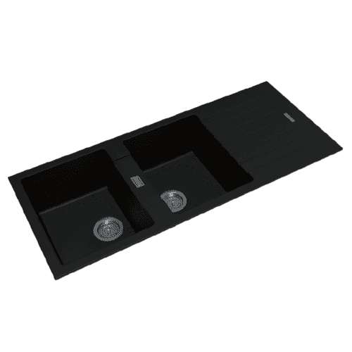 1160*500*200mm Black Granite Quartz Stone Kitchen Sink Double Bowls Drainboard Top/Undermount