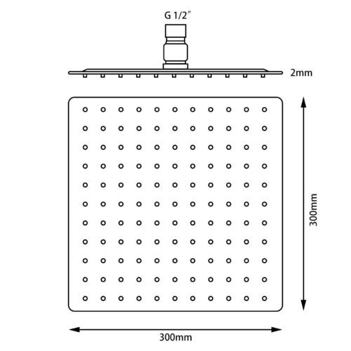 Super-slim Square Chrome Rainfall Shower Head 300mm