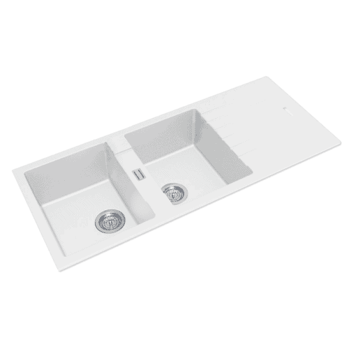 1160*500*200mm White Granite Quartz Stone Kitchen Sink Double Bowls Drainboard Top/Undermount