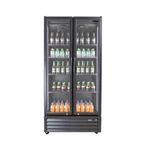 PolarCab Black Double Glass Door Upright Fridge