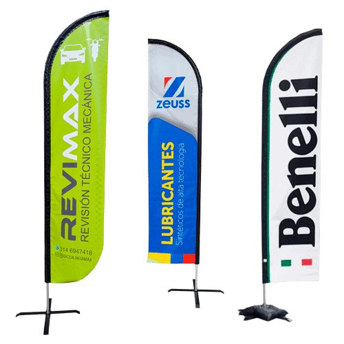 banderas publicitarias tipo veleta para eventos empresariales y doportivos