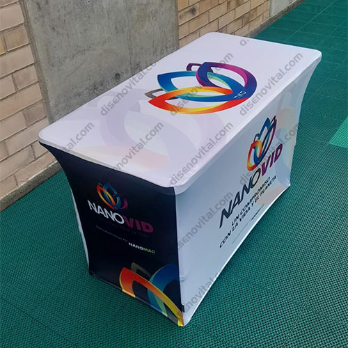 manteles publicitarios elasticos en tela spandex para mesas plegables de 120 cm en medellin