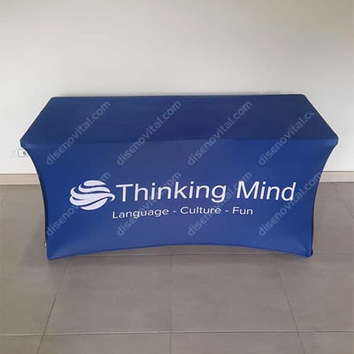 mantel en lycra personalizado para mesa plegable en eventos y ferias