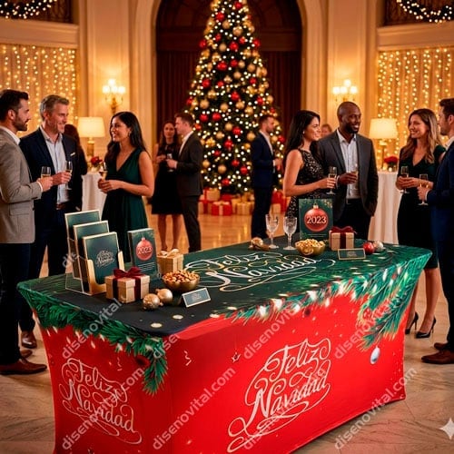 Mantel spandex de navidad para eventos empresariales y corporativos