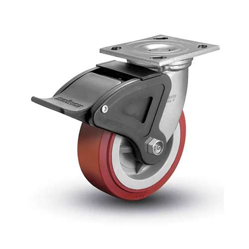 Rodaja giratoria con rueda poliuretano de freno total industrial 4″ 5" 6" 8"