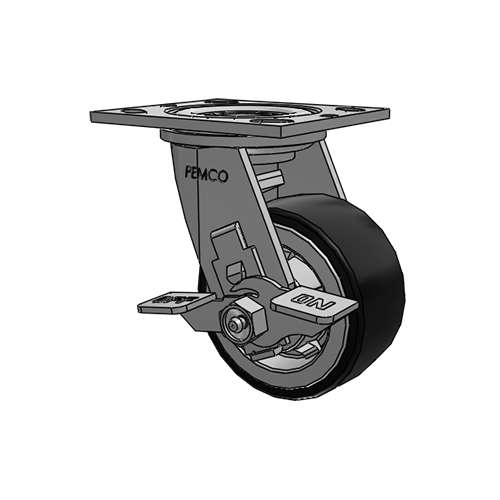 Rodaja giratoria con rueda de poliuretano con freno lateral industrial 4″ 5" 6" 8"
