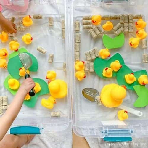 duck feeding sensory bin