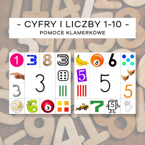 Cyfry i liczby 1-10 - pomoce klamerkowe