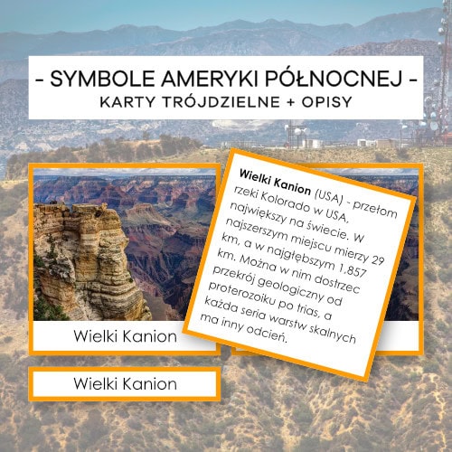 Ameryka Północna - symbole - karty trójdzielne 40 szt. + opisy