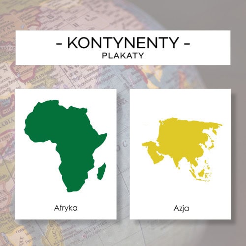 Kontynenty - plakaty - czcionka mała i pisana
