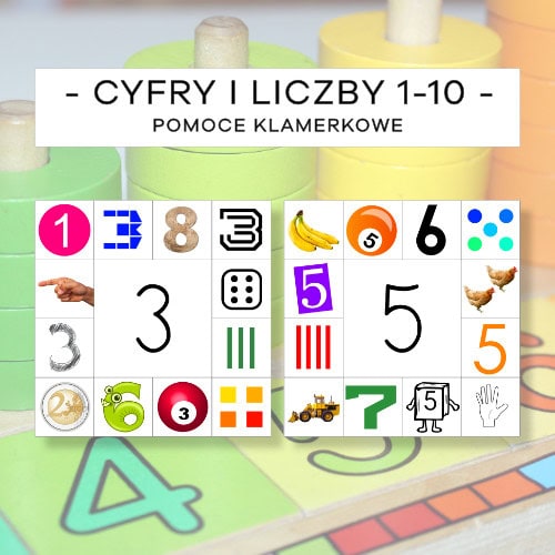 Cyfry i liczby 1-10 - pomoce klamerkowe