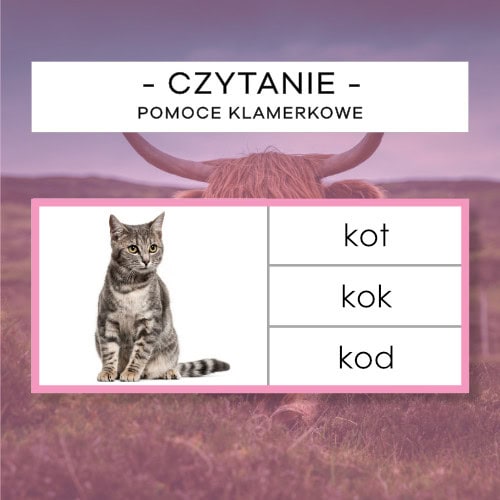 Czytanie - Różowy Materiał - pomoce klamerkowe