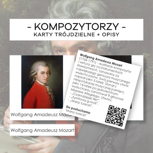 Kompozytorzy - karty trójdzielne 15 szt. + opisy