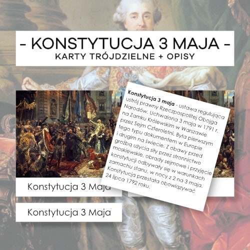 Konstytucja 3 maja - karty trójdzielne 10 szt. + opisy