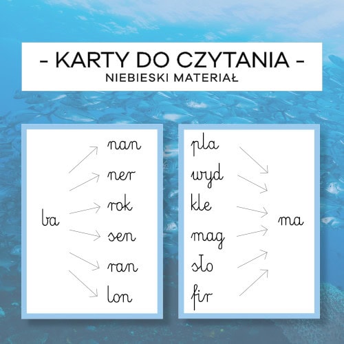 Karty do czytania - Niebieski Materiał cz. 2 - pisany, mały i wielki druk - obrazek 3