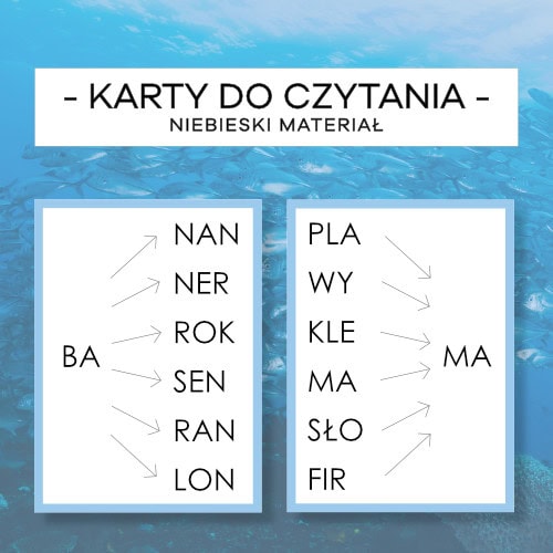 Karty do czytania - Niebieski Materiał cz. 2 - pisany, mały i wielki druk - obrazek 2