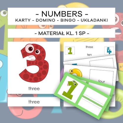 Numbers - karty, domino, bingo, układanki - materiał klasa 1