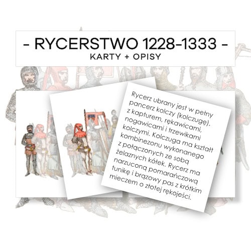 Ubiory - rycerstwo 1228 - 1333 - karty 7 szt. + opisy