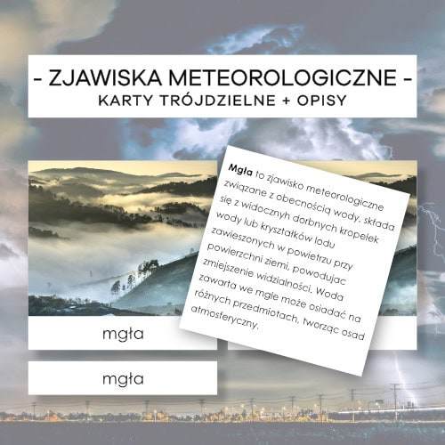 Zjawiska meteorologiczne - karty trójdzielne 23 szt.+ opisy