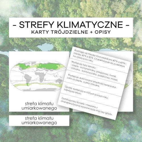 Strefy klimatyczne świata - karty trójdzielne 5 szt. + opisy