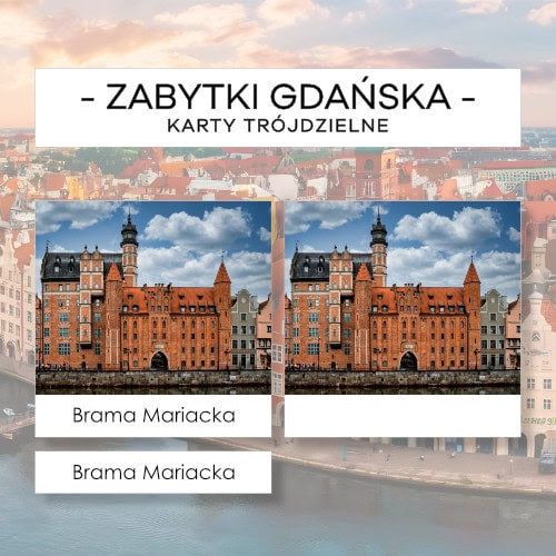 Zabytki Gdańska - karty trójdzielne 12 szt.