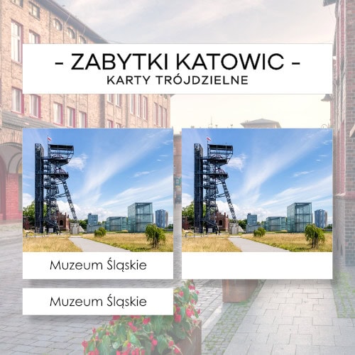Zabytki Katowic - karty trójdzielne 12 szt.