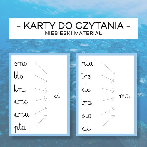 Karty do czytania - Niebieski Materiał cz. 3 - pisany, mały i wielki druk - obrazek 2