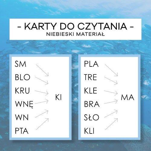 Karty do czytania - Niebieski Materiał cz. 3 - pisany, mały i wielki druk - obrazek 3