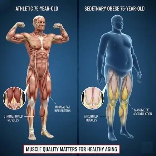 Healthy Vs. Sedentary Muscle presentation in 74 years old athlete and sedentary life style patient