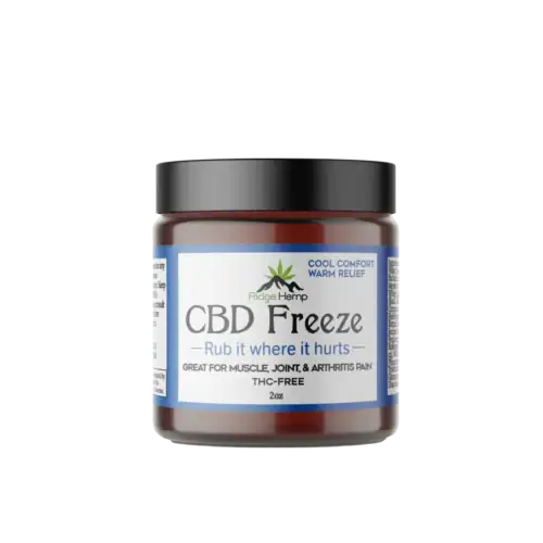 Amber jar containing CBD Freeze Muscle Gel THC-Free