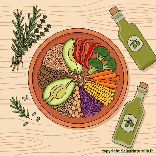 Assiette santé équilibrée et colorée illustrant les conseils en nutrition à Flers.
