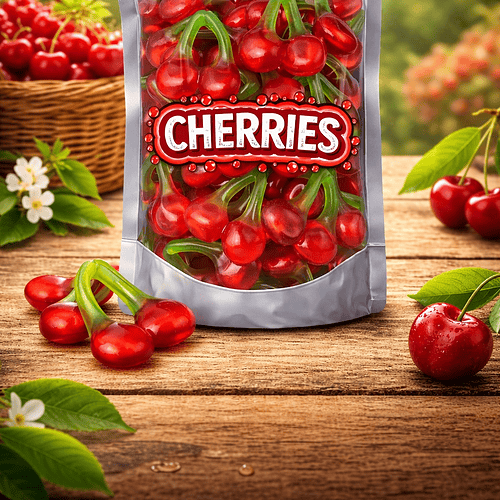 Haribo kersen snoepjes, zachte rode gummy snoepjes in de vorm van kersen met zoete kersensmaak