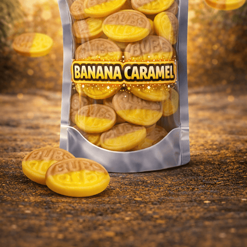 Bubs banaan karamel snoep, zacht snoepje met banaan- en karamelsmaak