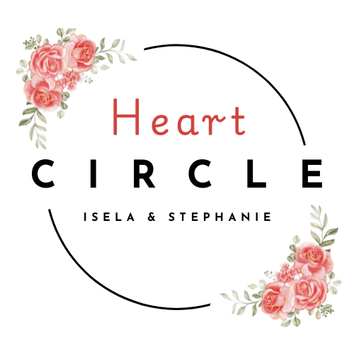 Vibrant floral design with pink roses and green leaves framing the Heart Circle logo, emphasizing love, compassion, and holistic wellness themes for Soulstice Living.