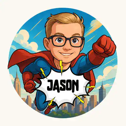 Gepersonaliseerd naambordje met je eigen naam en eigen gezicht als actieheld. Op maat gemaakt!