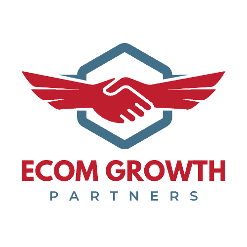 Ecom Growth Partner Logo Ecom Growth Partner logo with handshake and wings for e-commerce growth support.